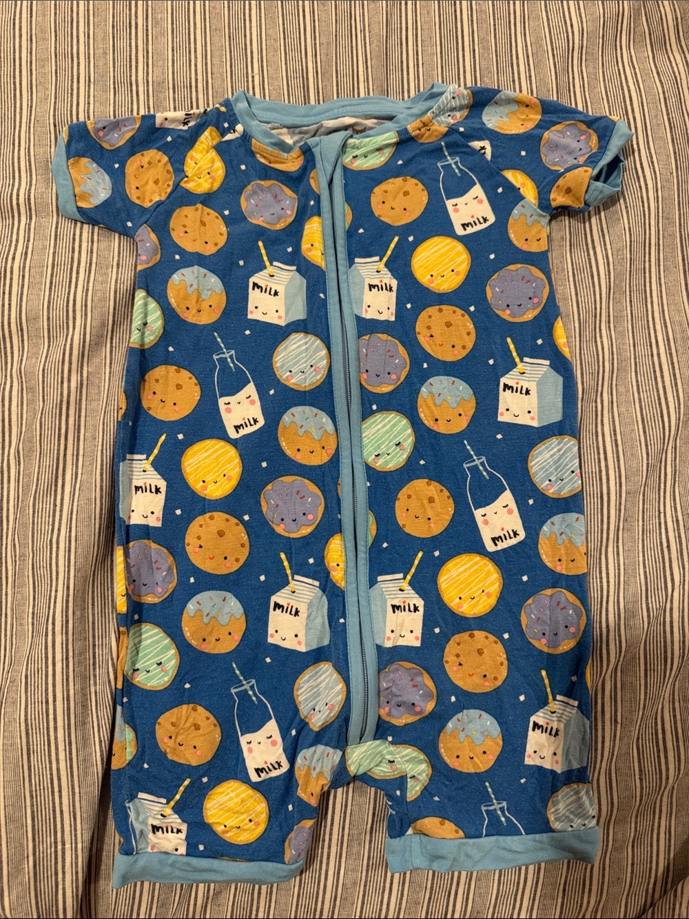 Little Sleepies Shorty Blue Toddler One-Piece Romper with Milk & Cookie Print🍪🥛
